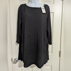 NWT Eileen Fisher Black Fine Jersey Bateau Neck Organic Linen Tunic